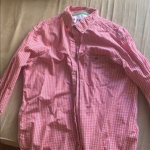 Red and white checkered button up